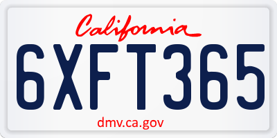 CA license plate 6XFT365