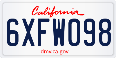 CA license plate 6XFW098
