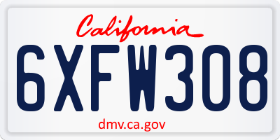 CA license plate 6XFW308