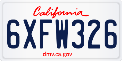 CA license plate 6XFW326