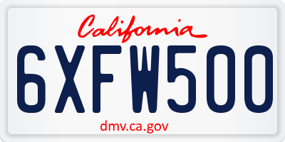 CA license plate 6XFW500