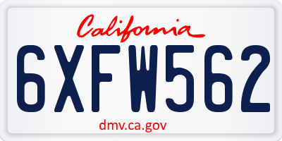 CA license plate 6XFW562