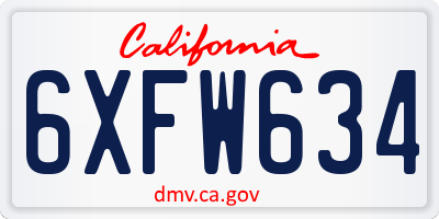 CA license plate 6XFW634
