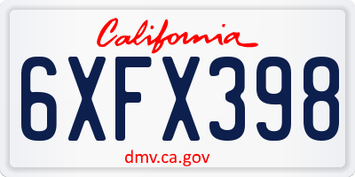CA license plate 6XFX398