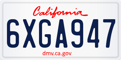 CA license plate 6XGA947