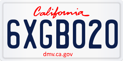 CA license plate 6XGB020