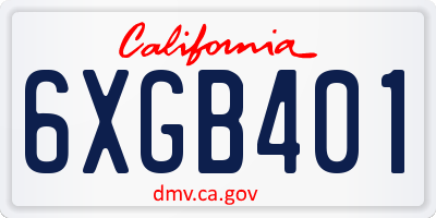CA license plate 6XGB401