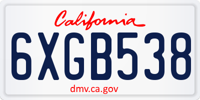 CA license plate 6XGB538