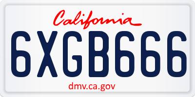 CA license plate 6XGB666