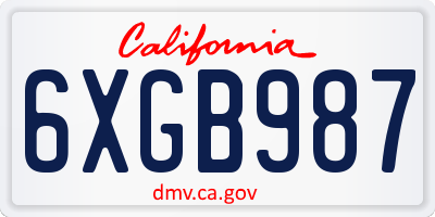 CA license plate 6XGB987