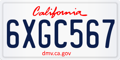 CA license plate 6XGC567