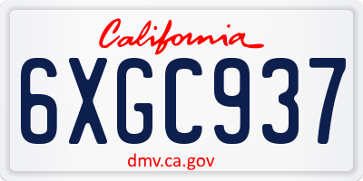 CA license plate 6XGC937