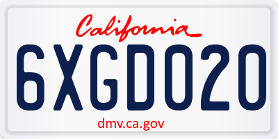 CA license plate 6XGD020