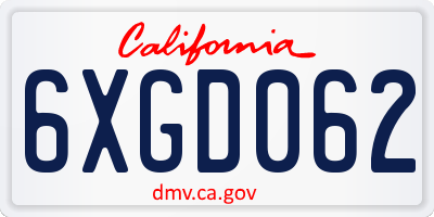 CA license plate 6XGD062