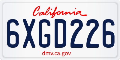 CA license plate 6XGD226