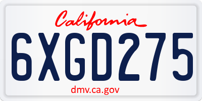 CA license plate 6XGD275