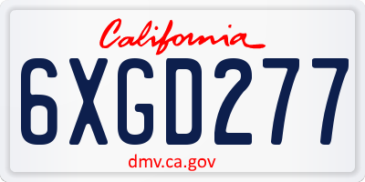CA license plate 6XGD277