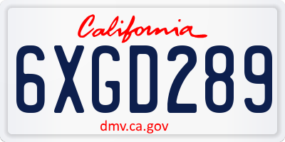 CA license plate 6XGD289