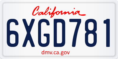 CA license plate 6XGD781