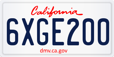 CA license plate 6XGE200