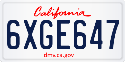 CA license plate 6XGE647