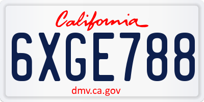 CA license plate 6XGE788