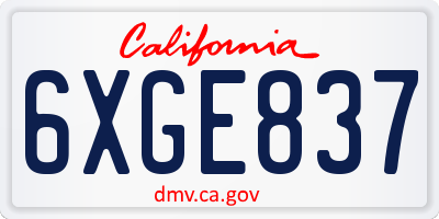 CA license plate 6XGE837