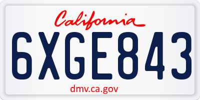 CA license plate 6XGE843