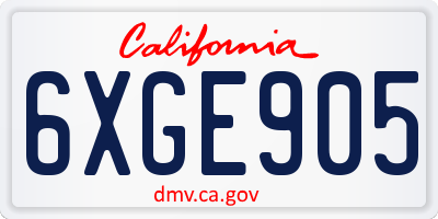 CA license plate 6XGE905