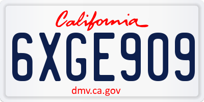 CA license plate 6XGE909