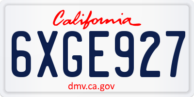 CA license plate 6XGE927