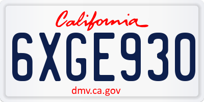 CA license plate 6XGE930