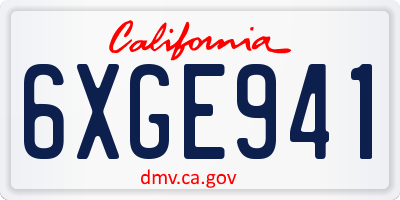 CA license plate 6XGE941