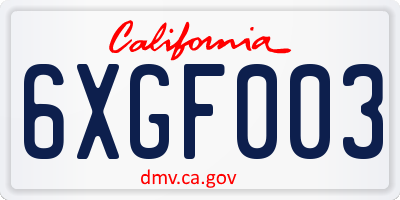 CA license plate 6XGF003