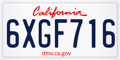 CA license plate 6XGF716