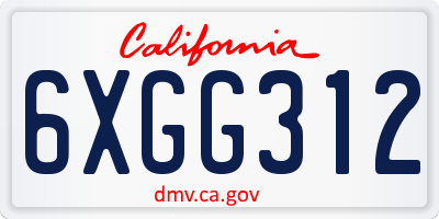 CA license plate 6XGG312
