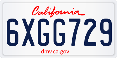 CA license plate 6XGG729