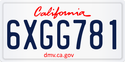 CA license plate 6XGG781