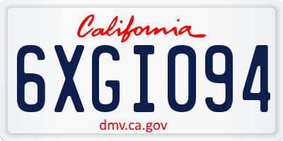 CA license plate 6XGI094