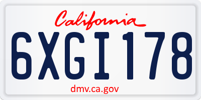 CA license plate 6XGI178