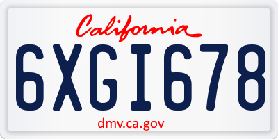 CA license plate 6XGI678