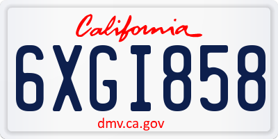 CA license plate 6XGI858