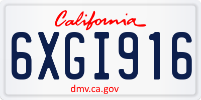 CA license plate 6XGI916