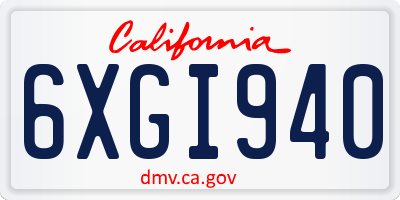 CA license plate 6XGI940