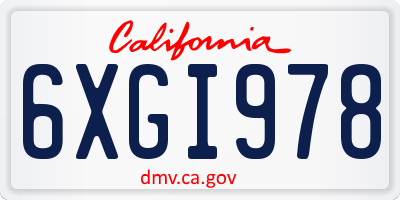 CA license plate 6XGI978