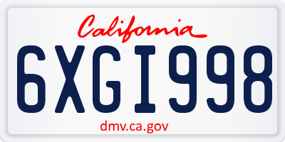 CA license plate 6XGI998