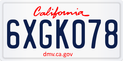 CA license plate 6XGK078