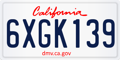 CA license plate 6XGK139