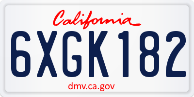 CA license plate 6XGK182