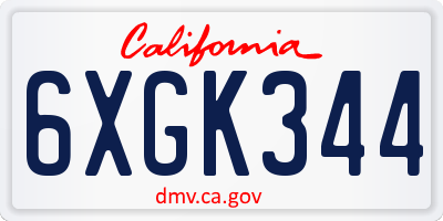 CA license plate 6XGK344